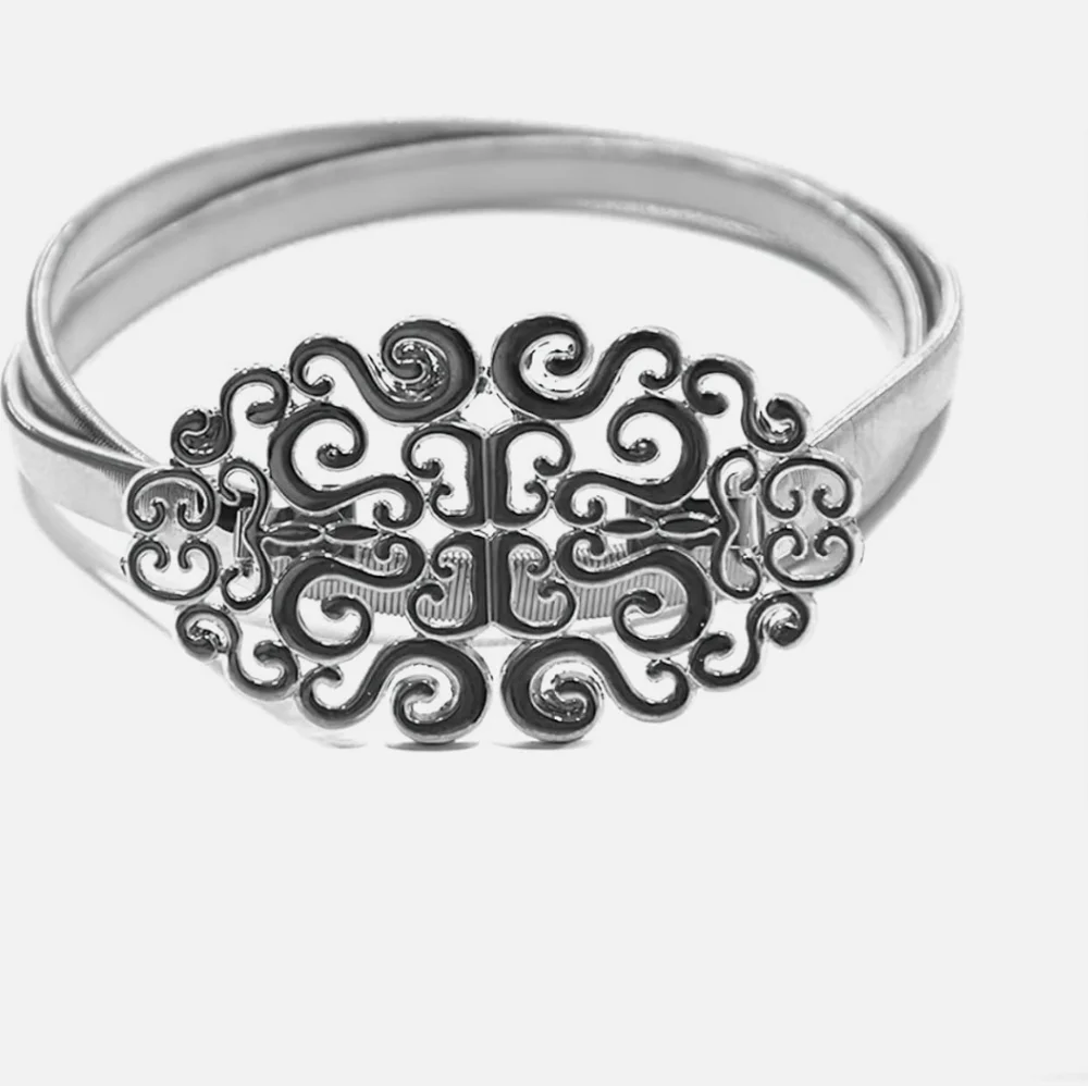 Elegant elastic Silver Ornamental Belt with Intricate Design for women‎ dress
